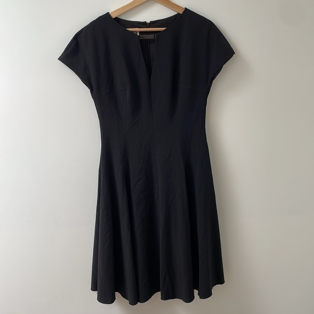 Anne Klein black career classic office shortsleeve A line flare dress, size 2